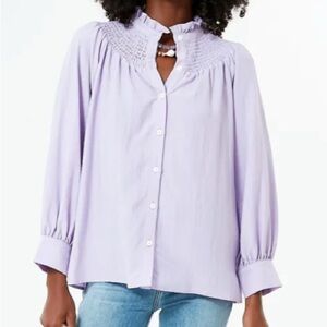 Pomander Place Lavender Emory Smocked Blouse ruffle collar size XSmall
